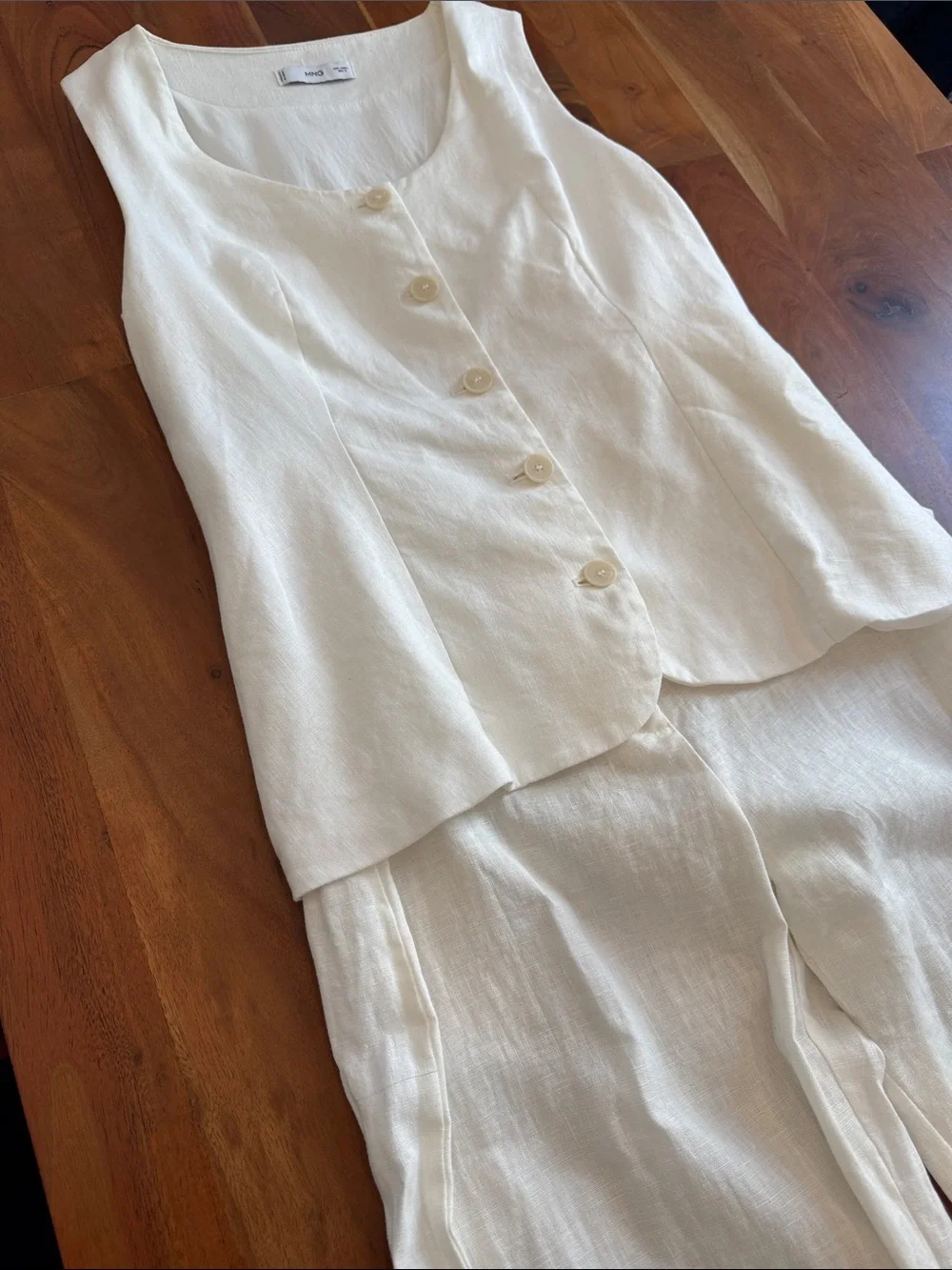 Mango Cream 100% Linen Sleeveless Button Jumpsuit